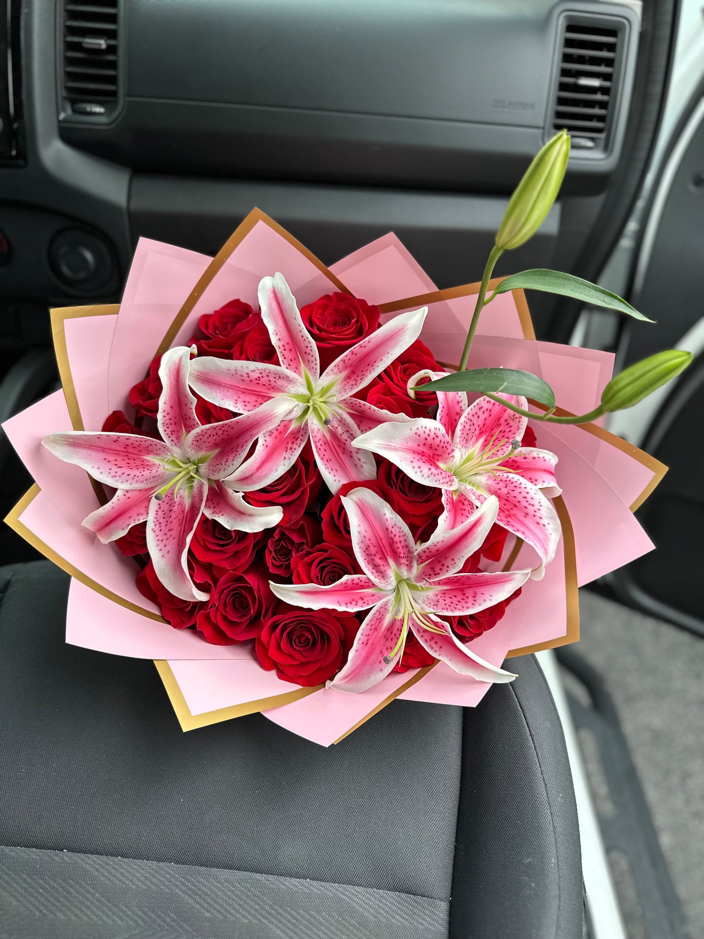 25 Red Roses and Lilies Bouquet